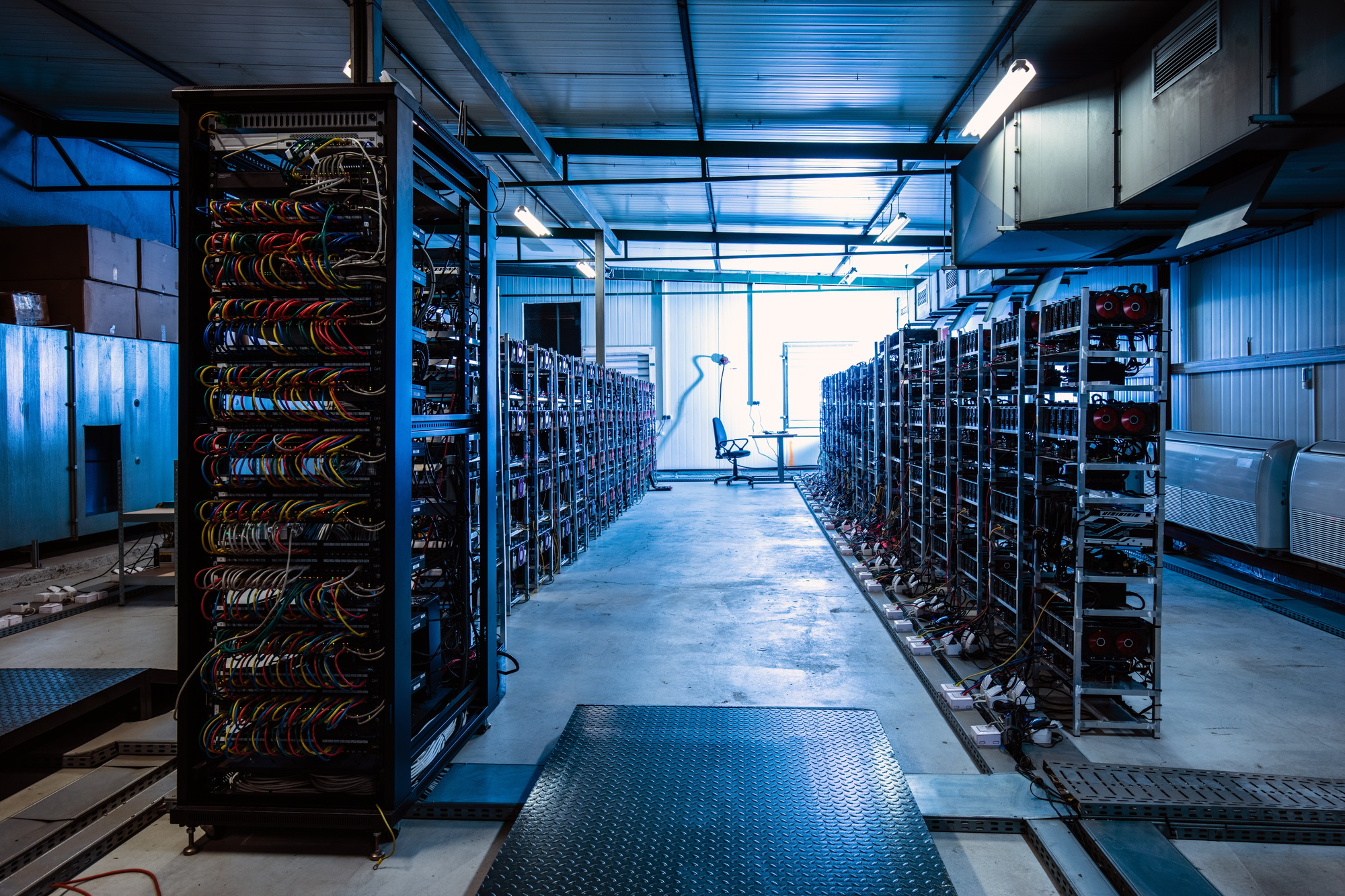 Bitcoin and crypto mining farm. Big data center.