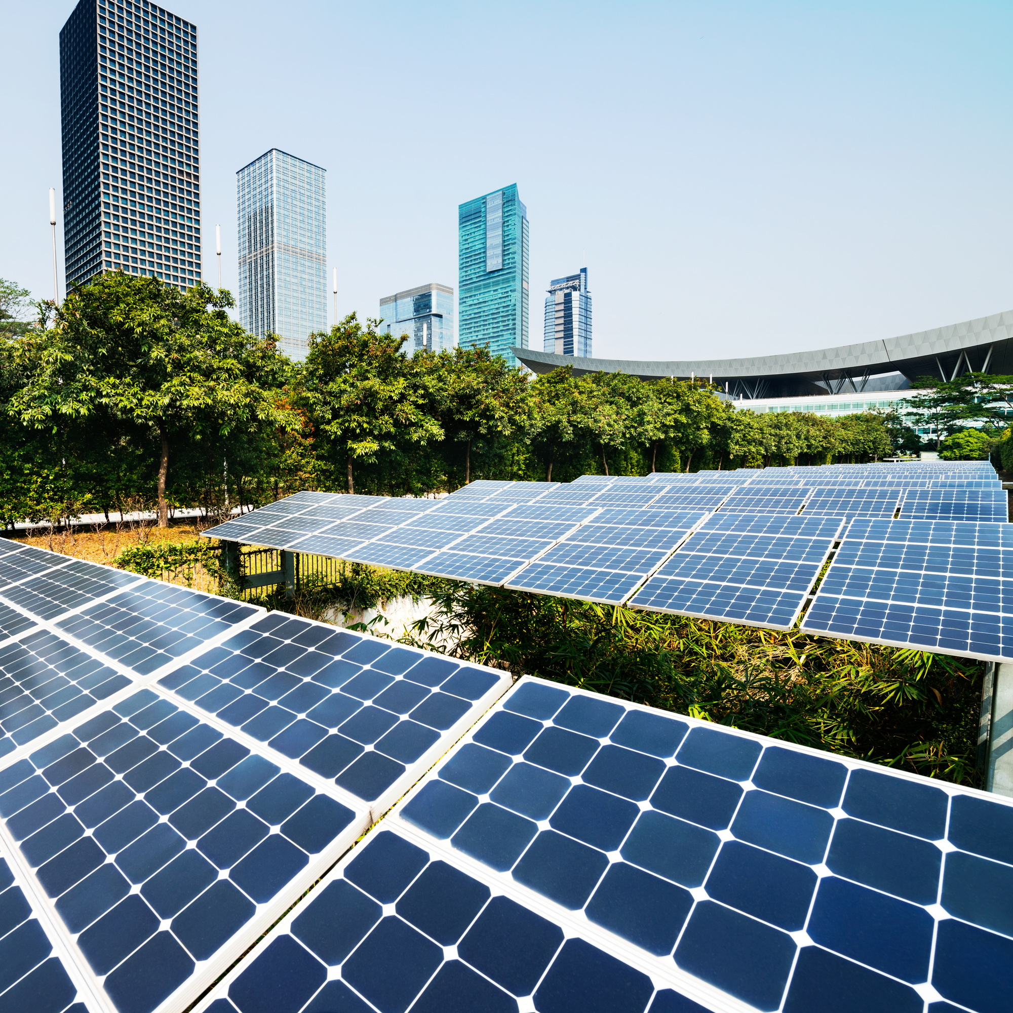 Solar panels in city